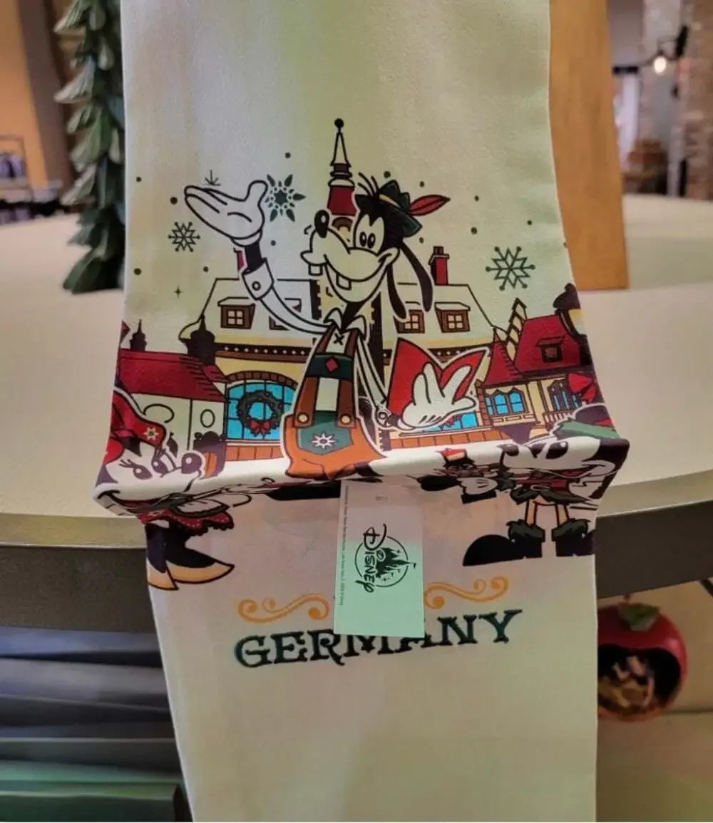 Disney Parks Epcot Germany Pavilion Holiday Kitchen Towel with Goofy and Friends